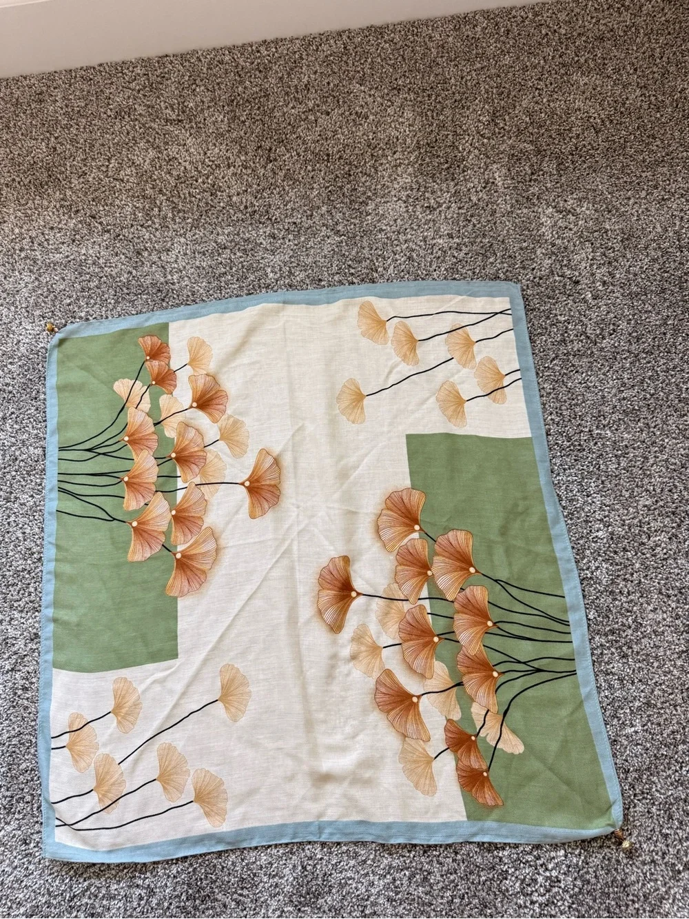 Floral cotton blended Headscarf in Cream and Green